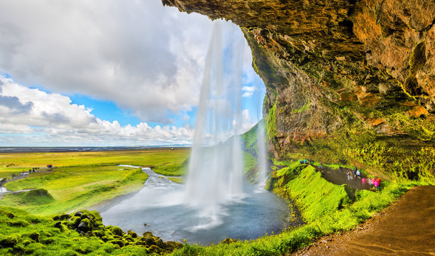 Fototapeta At the back of Seljalandsfoss waterfall - Iceland