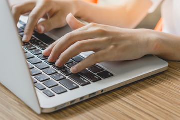 Put fingers on the keyboard of labtop