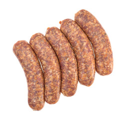 Bratwurst links group on a white background.