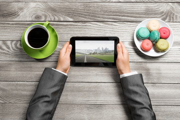 Businesswoman having coffee break