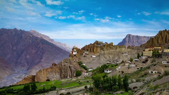 Timelapse Dhankar gompa. Spiti Valley, Himachal Pradesh, India