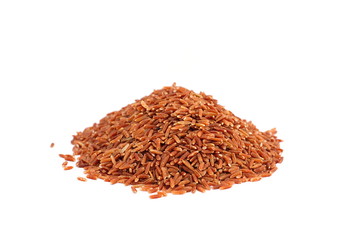 Grain red  jasmine rice or Thai name is Hom Mali rice on white b