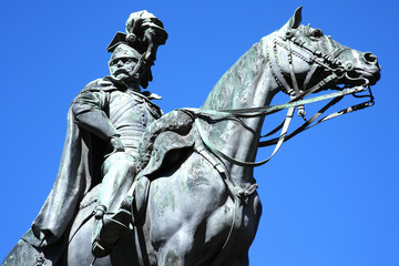 Equestrian statue of Godfrey Charles Morgan, 1st Viscount Tredgar in Gorsedd Gardens, Cardiff, Wales, sculptured by Sir William Goscombe John and unveiled in 1909