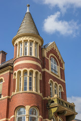 Old building with tower and balcony in Bielefeld