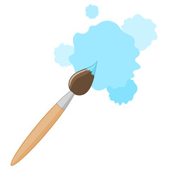 Paint brush with blue paint on white background.
