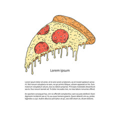 Vector hand drawn sketch of pizza pepperoni with melting cheese.