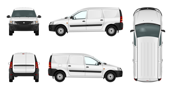 White minivan template. Blank vector delivery van.