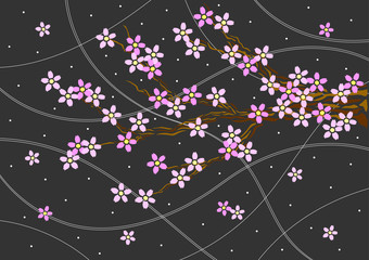 branch of sakura blooming flowers, floral design, japanese style
