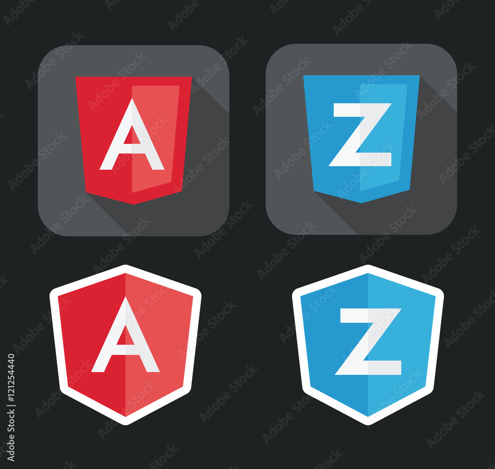 Poster vector illustration of light red and blue shield with a z letters for javascript framework on the sc