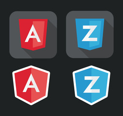 vector illustration of light red and blue shield with A Z letters for javascript framework on the screen