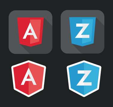 vector illustration of light red and blue shield with A Z letters for javascript framework on the screen