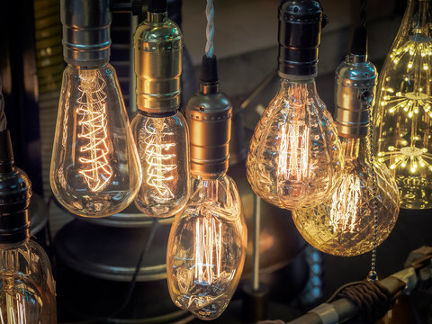 Vintage tungsten light bulbs, Selective focus and close up image