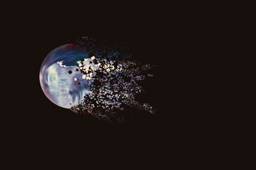 Fototapeta na wymiar 3d, ilustración esfera de múltiples colores con efecto de dispersión sobre un fondo negro