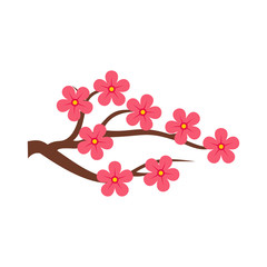 Sakura branch icon in flat style on a white background vector illustration