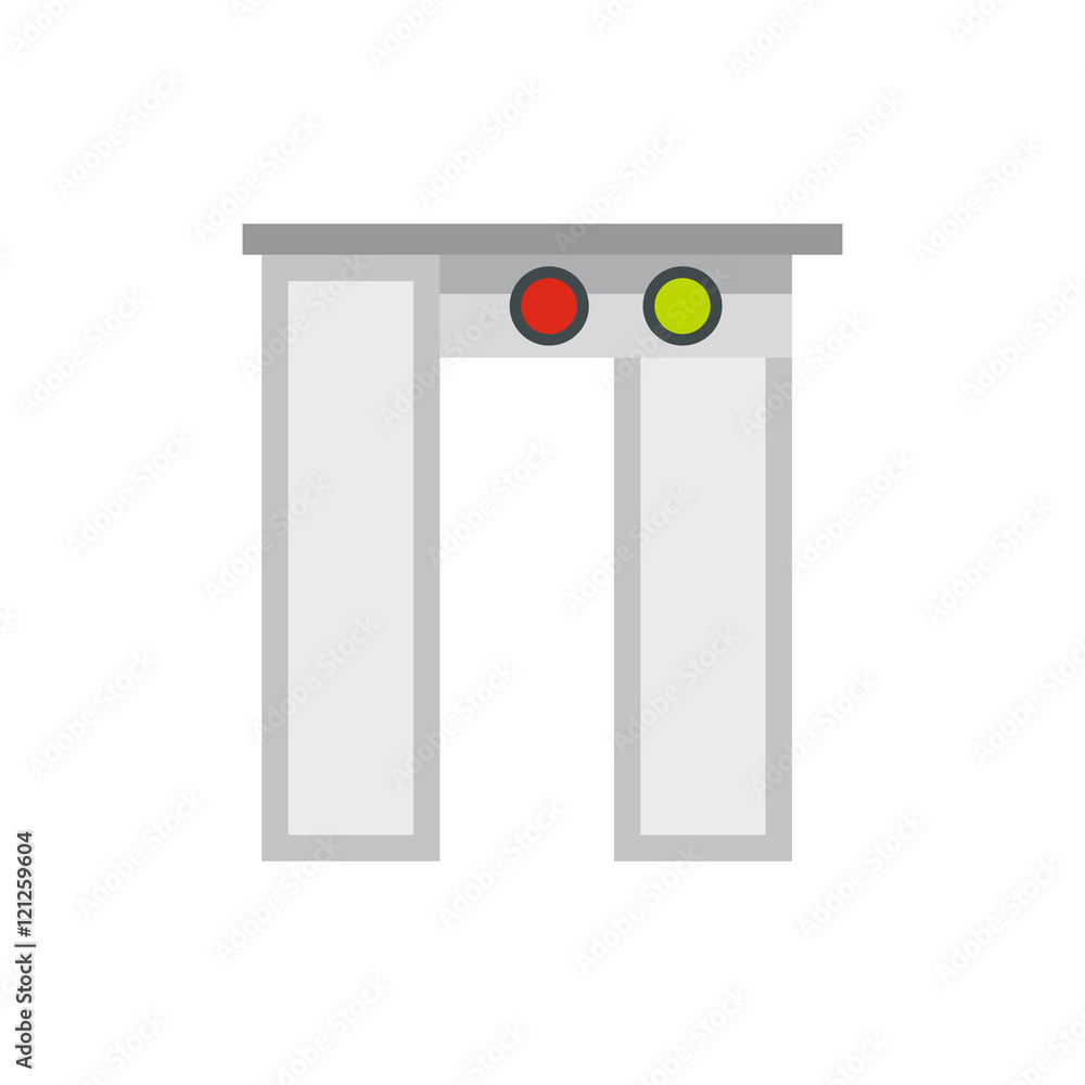 Poster security gates with metal detector and scanner icon in flat style on a white background vector illus