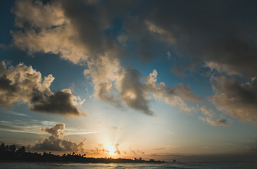 Naklejka na ściany i meble Sunset over sea, caribbean, Haiti