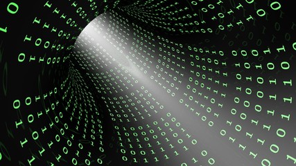 View in a tunnel of binary codes, useful as background, symbolic illustration and many other applications