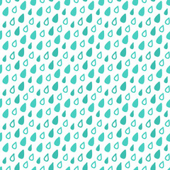 Cute hand drawn mint green water drops, rain seamless pattern background.
