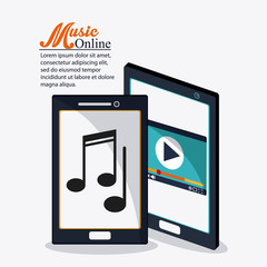 Smartphone music note icon. Music online and media  theme. Colorful design. Vector illustration