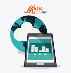 Smartphone planet and cloud icon. Music online and media  theme. Colorful design. Vector illustration