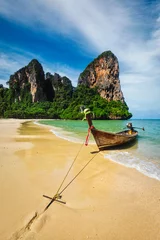 Gordijnen Long tail boat on beach, Thailand © Dmitry Rukhlenko