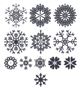 Snowflake icon collection isolated on white background