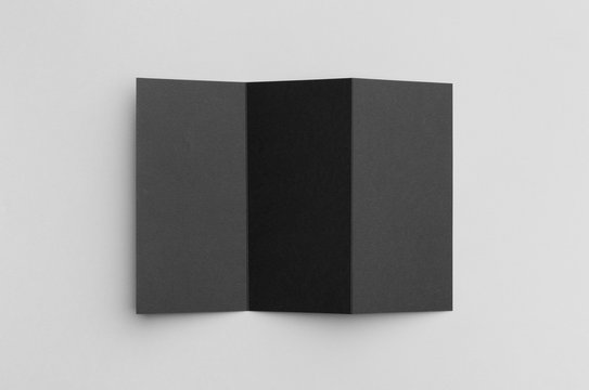 Black A4 Z-Fold Brochure Mock-Up