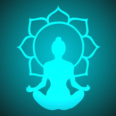 Vector Yogini Meditating in Peace and Lotus Flower Chakra Illustration