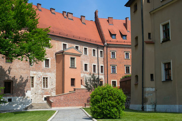 Fototapeta na wymiar Old houses on the Wawel Hill as a part of complex of the Wawel castle.