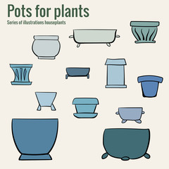 Pots for houseplants. Hand-drawn illustration.