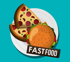 Hamburger and pizza icon. fast food menu american and restaurant theme. Colorful design. Vector illustration