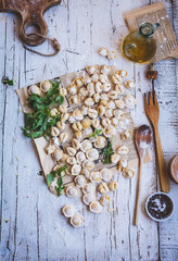 Spinach Tortellini or ravioli pasta with parmesan cheese. 