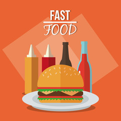 Hamburger and soda icon. fast food menu american and restaurant theme. Colorful design. Vector illustration