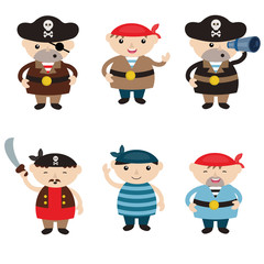 Set of cute cartoon pirates