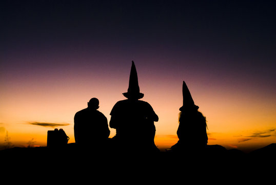 Witches silhouettes at sunset in Brazil