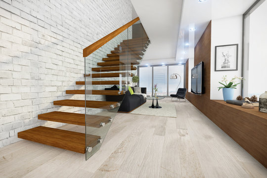 Modern eingerichtetes Wohnzimmer in einem Loft.