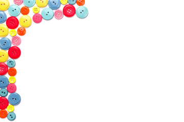 Colored clothing buttons creatively placed, making text space available