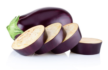 Fresh brinjal and sliced isolated on white background