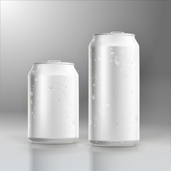 Photorealistic vector beer can mockup with water drops
