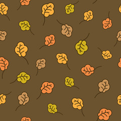 Funny autumn oak leaves seamless pattern. Autumn background