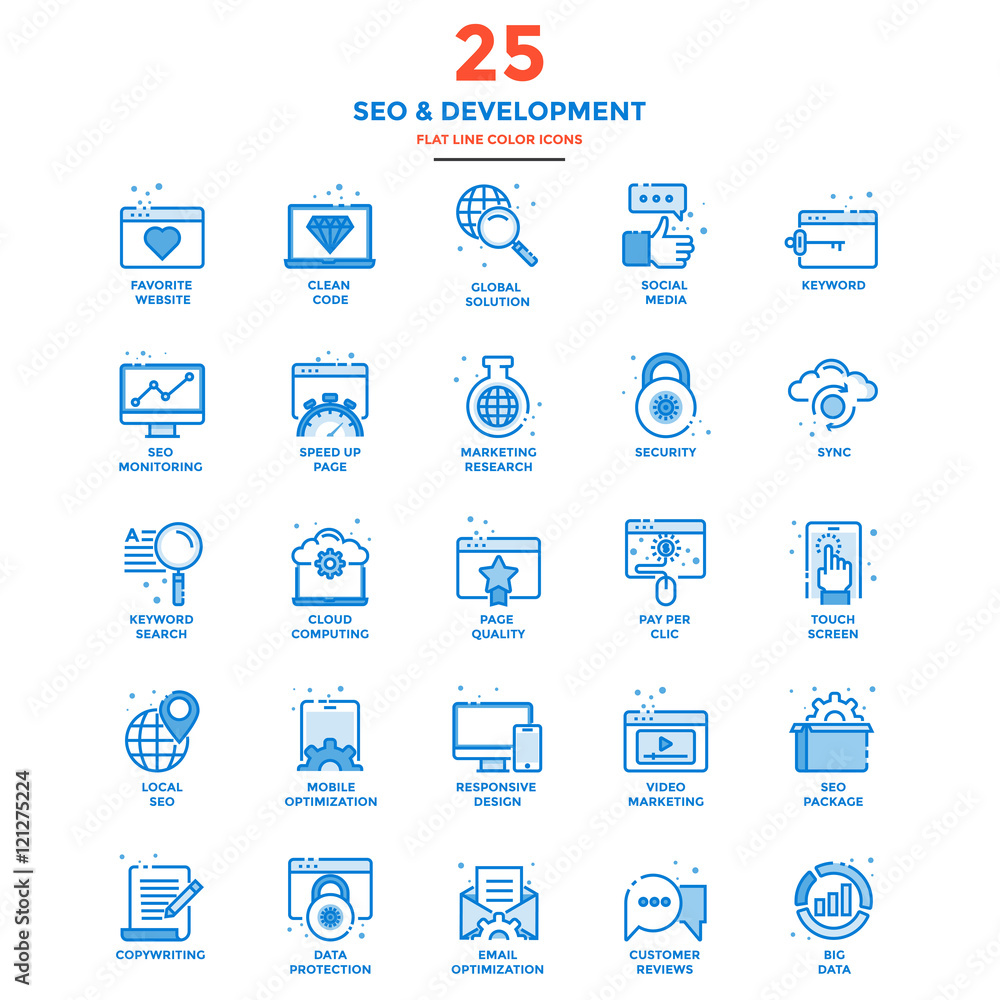 Wall mural modern flat line color icons- seo and development