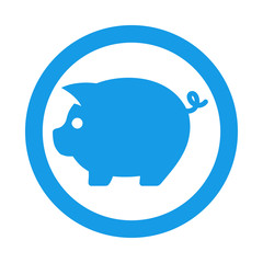 Icono plano cerdito en circulo color azul