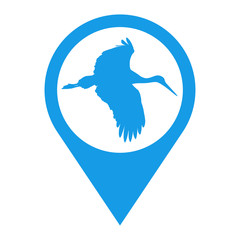 Icono plano localizacion cigueña azul