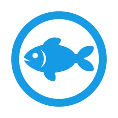 Kussenhoes Icono plano pez en circulo color azul © teracreonte