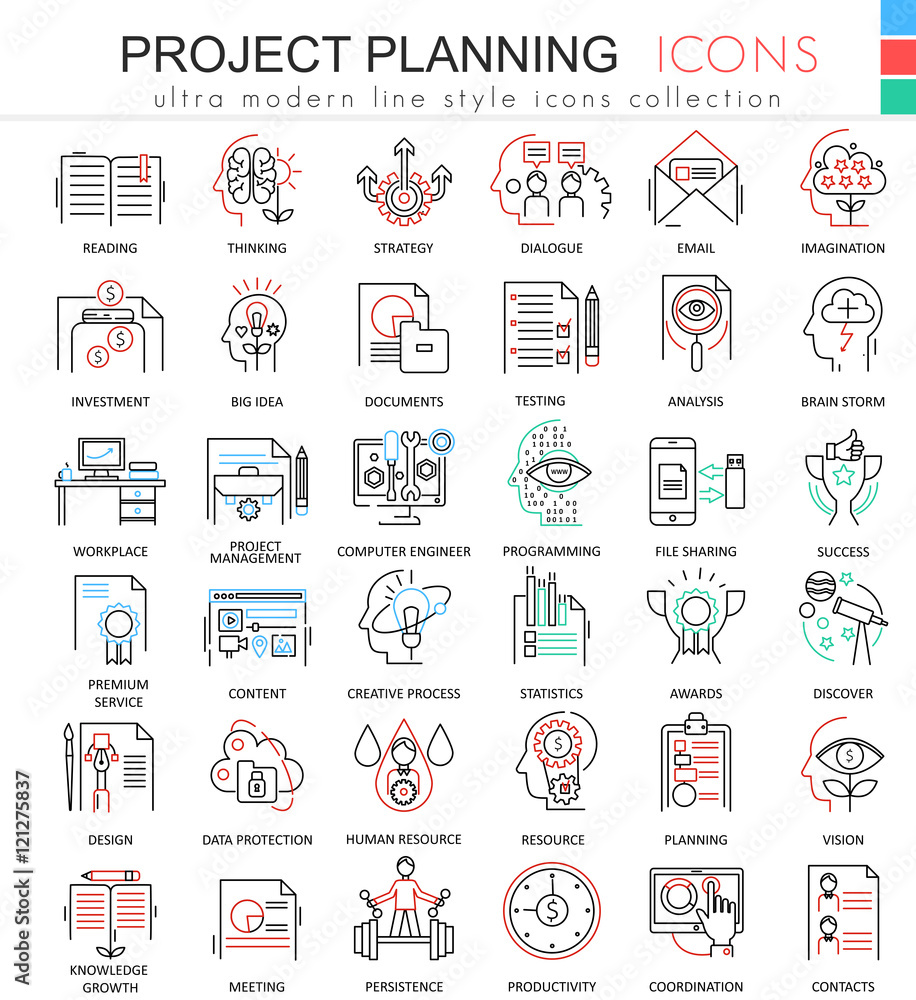 Aufkleber Vector business finance project planning ultra modern color outline line icons for apps and web design.