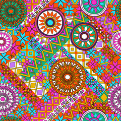 Seamless vector tribal texture. Vintage ethnic seamless backdrop. Tribal seamless texture.  Striped vintage boho fashion style pattern background with tribal shape elements.