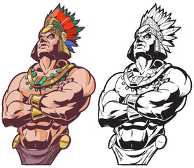 Inca or Mayan or Aztec Warrior or Chief Vector Mascot