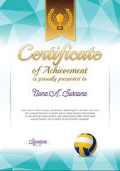 Certificate of Achievement. Volleyball Certificate . Portrait.