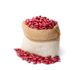 red  kidney beans in the sackcloth bag isolated
