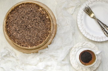 Caramel cheesecake with chocolate for breakfast or birthday  